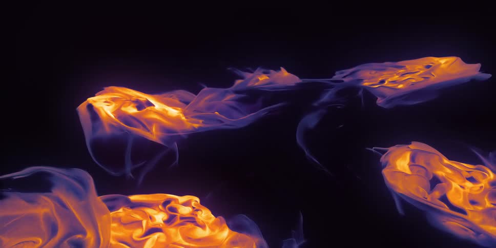 Odd orange and purple shapes roil and eventually converge