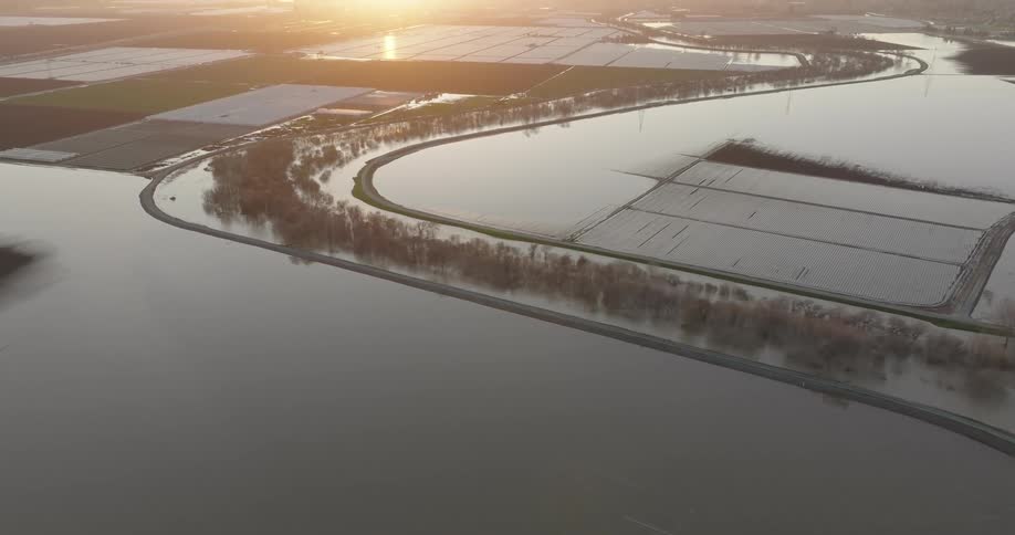 A flooded crop field