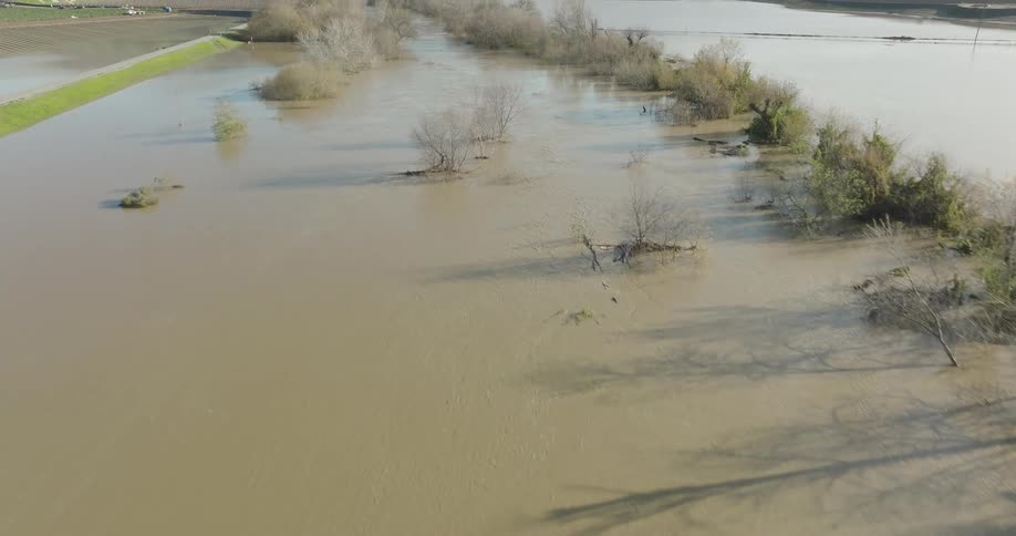 View of a river covering a lawn during the day