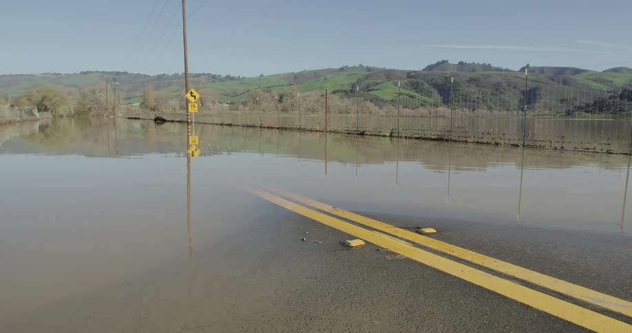 A clip of a flooded road