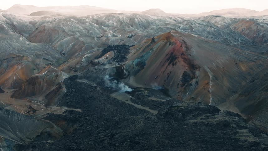 Aerial view of a rugged mountainous landscape at morning