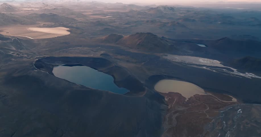 Aerial panorama of craters covered by water