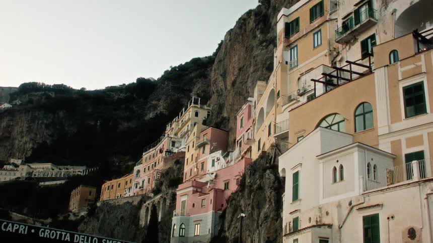 Homes built into the side of a mountain
