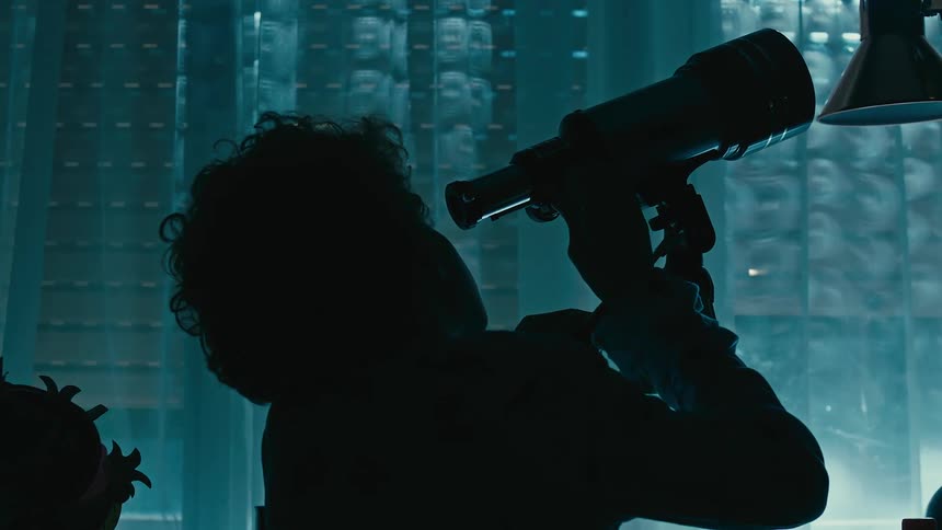 A boy is looking through his telescope