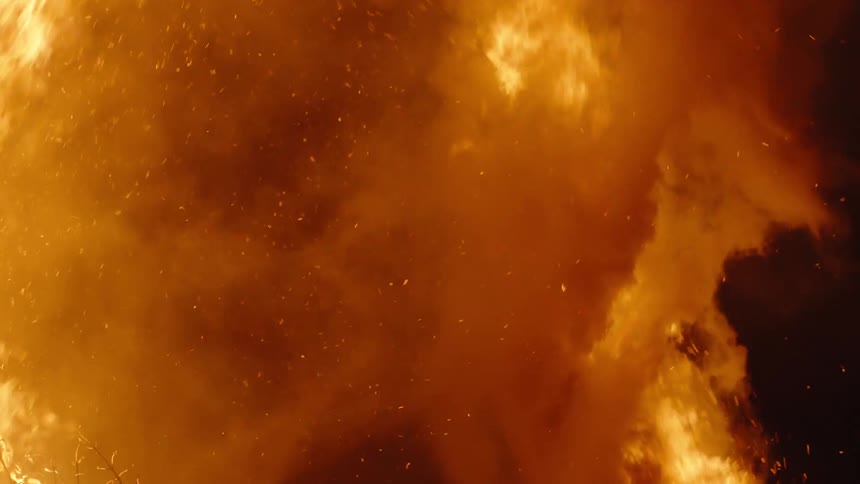 A large fire with toxic smoke during the night
