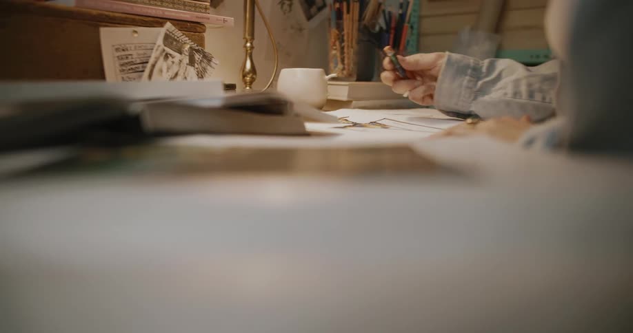 A person using crayons to draw on paper on a table
