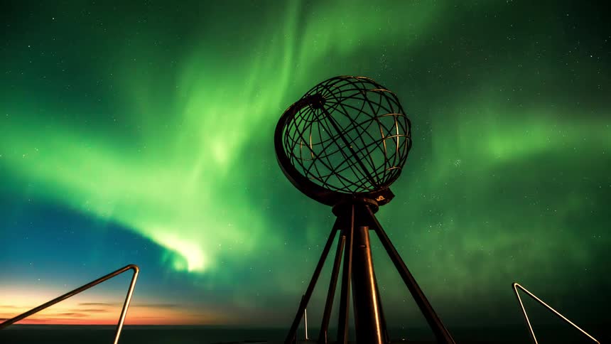 Northern lights illuminating the starry sky in a telescope