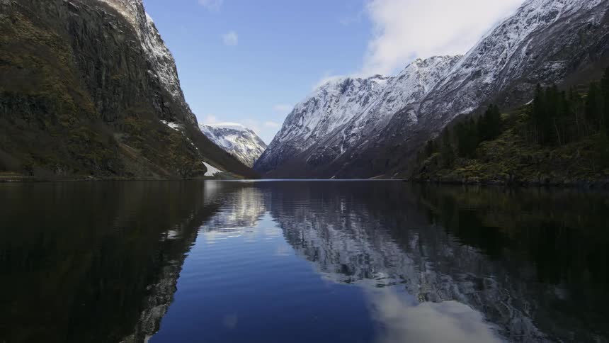 A lake that is located at the base of some mountains