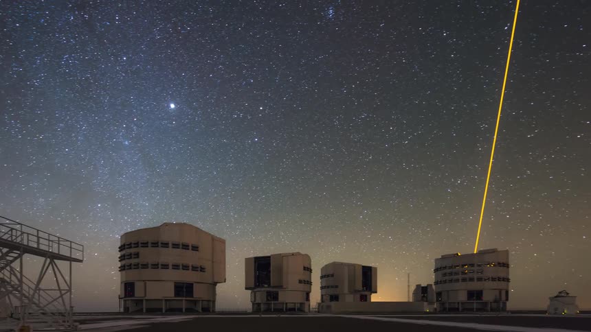 The telescopes turn and one shoots a laser