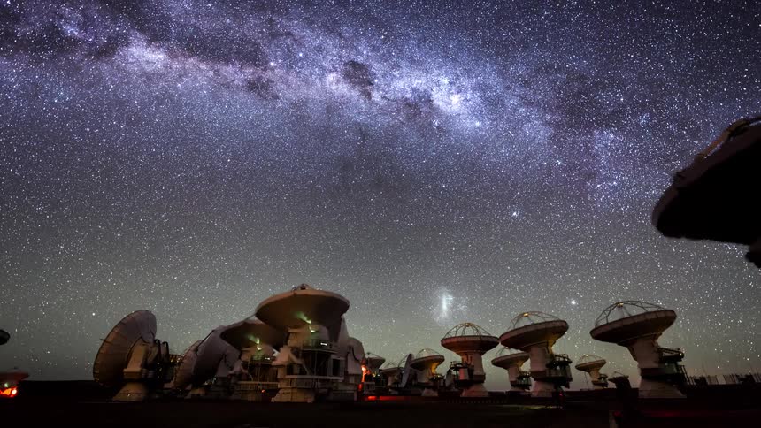 The group of satellite dishes turn around