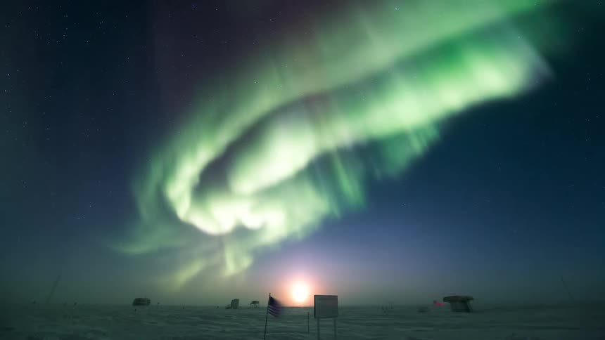 Sky landscape with nebula and aurora