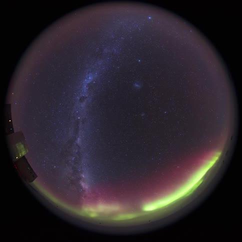 fisheye view of the milkyway and Aurora Australis