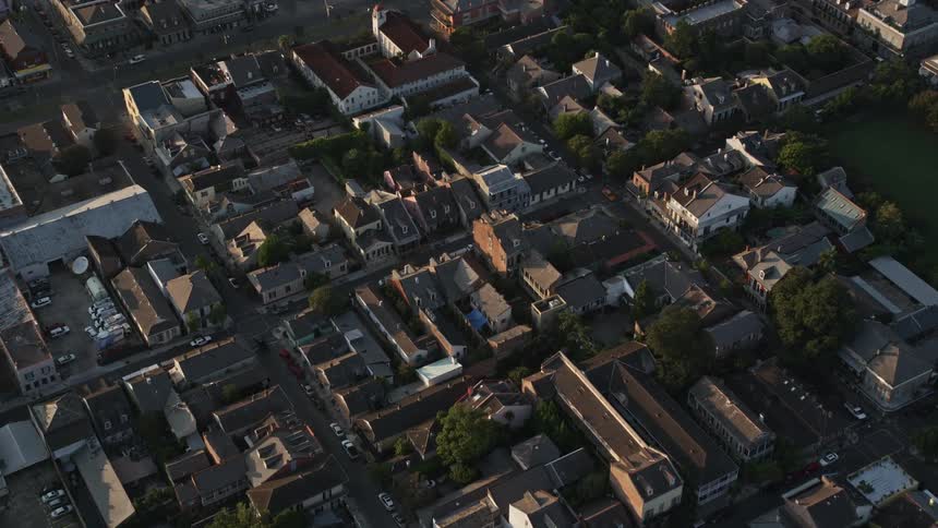 Skyline of a residential neighborhood with busy streets at dusk