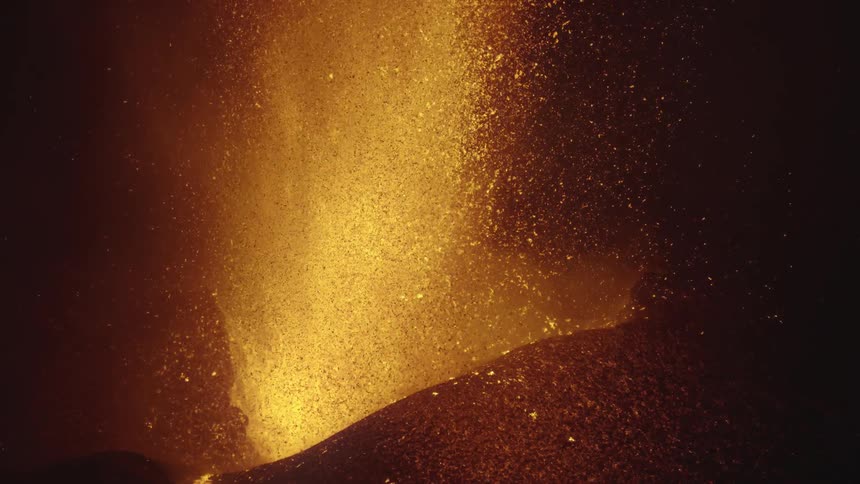 Lava spews out of a volcano