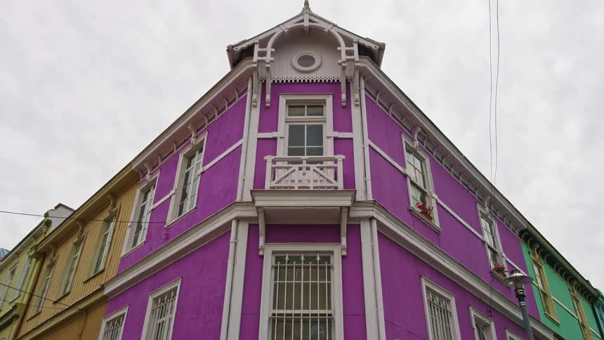 A corner building painted in purple