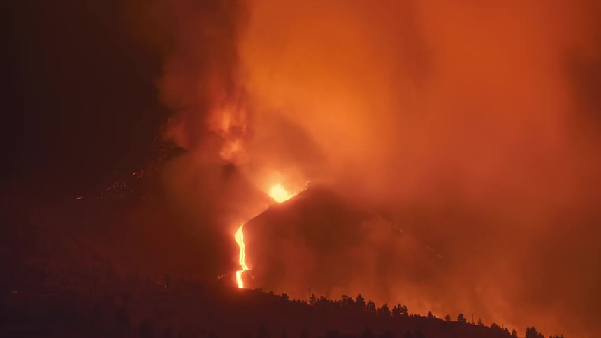 Lava is pouring from the volcano