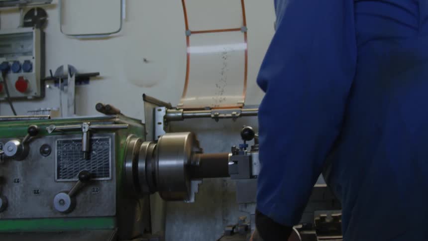 An employee works in a workshop