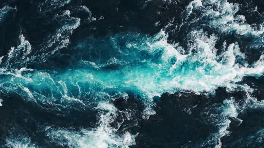 A river turns into a waterfall