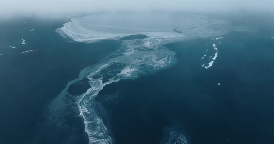 The island is covered in snow