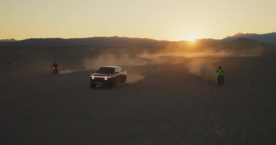A footage of a road race in the desert