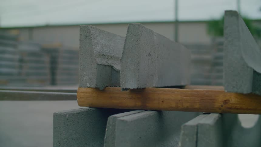 Concrete bricks stacked on a construction site