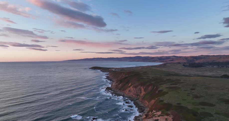 Aerial landscape of a seaside peninsula in a morning sky