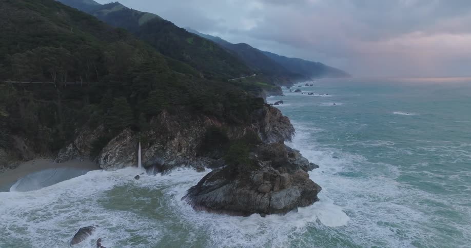 A bay beach hit by strong waves