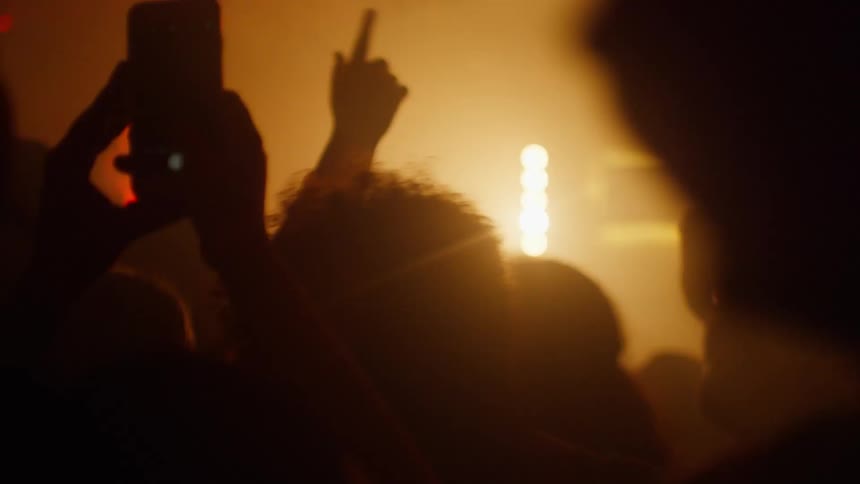 A crowd has fun watching a band perform
