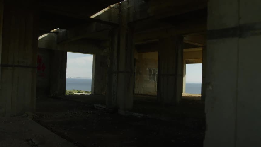 An abandoned building on a coast