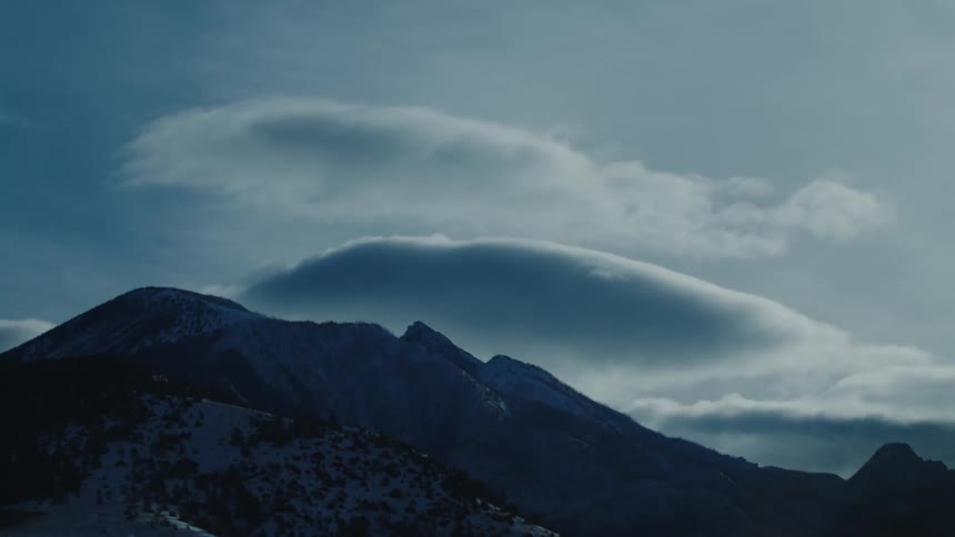 Landscape of mountain ranges covered by snow