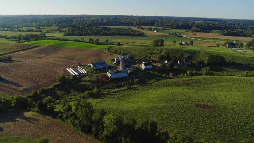 An aerial clip of a rural community