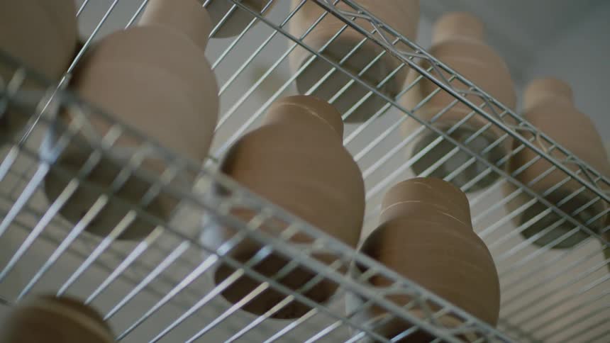 Clay pots organized in closet