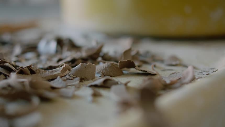 Closeup on clay chips and a table