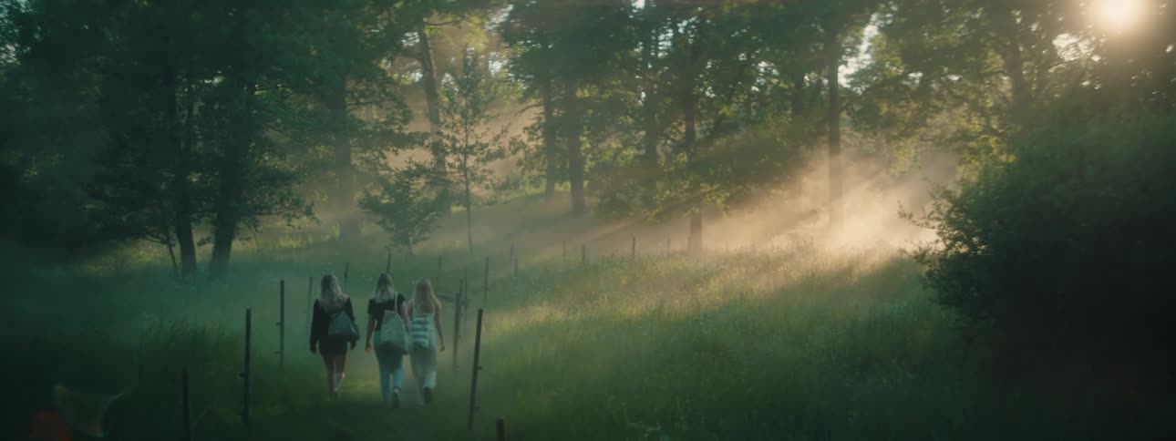 Three women are hiking in the woods