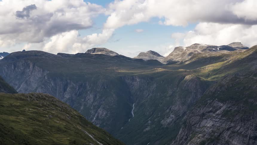 Landscape of mountainous area and white clouds floating in the sky