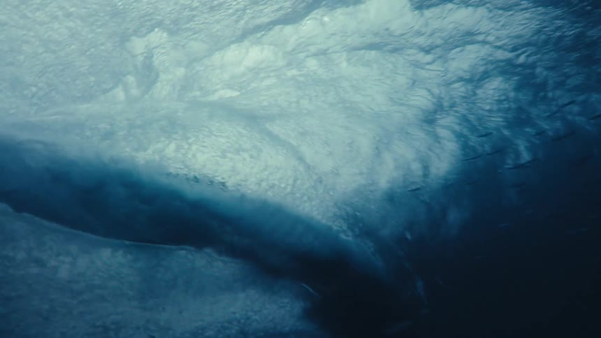A surfer catches a wave during the day