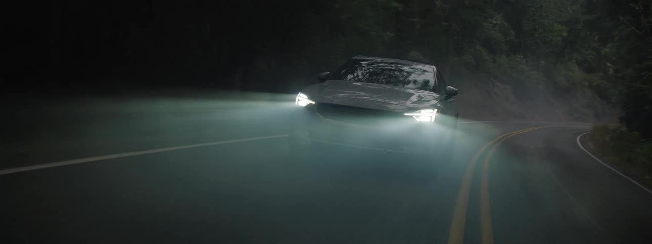 A car drives around the road