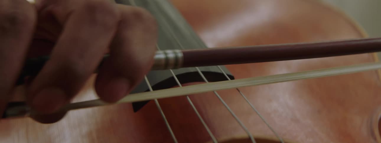 Hand of a man playing string instrument indoor