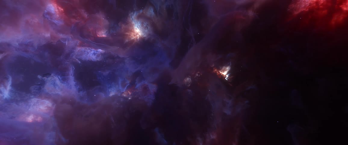 A bright purple nebula in the starry galaxy
