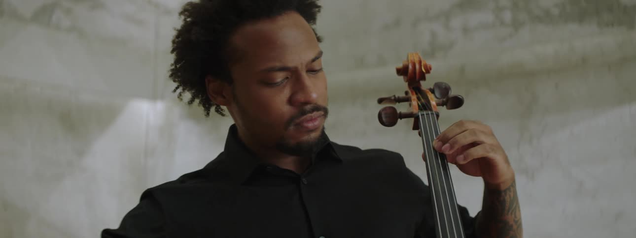 Man playing violin indoors