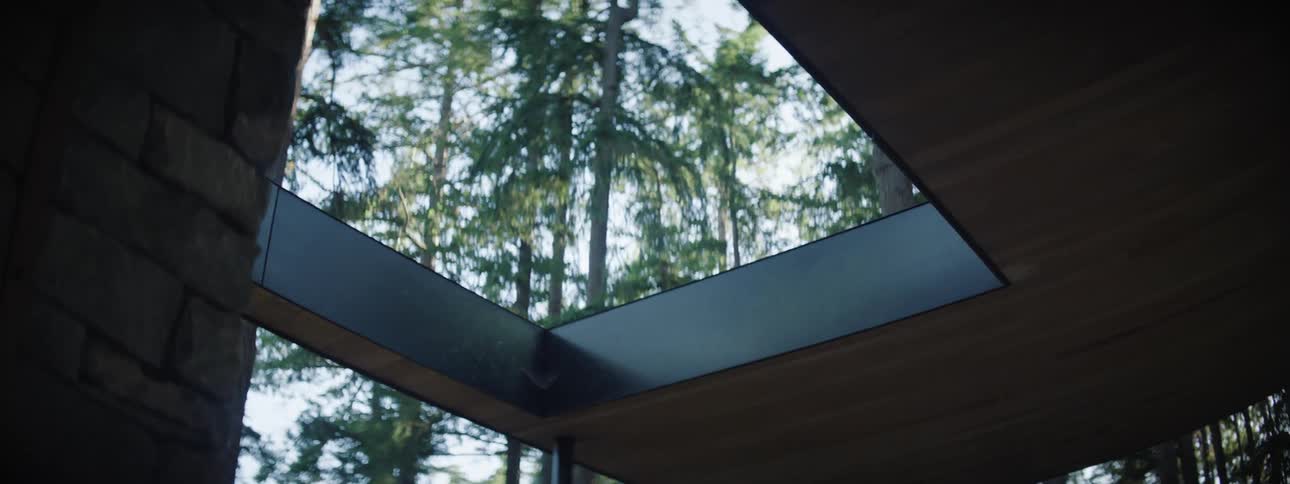Modern interior architecture of a ceiling of a house in the middle of a forest
