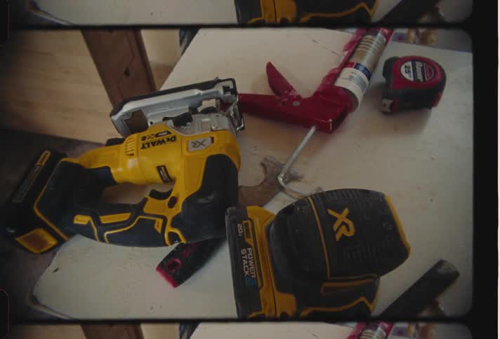 Close on a table with building materials tools