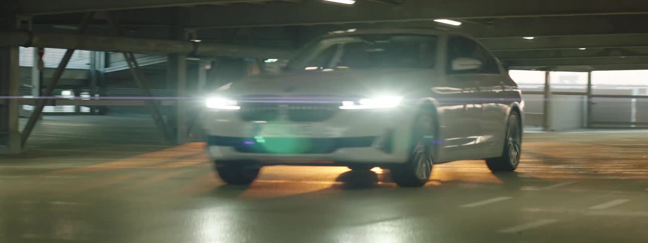 A car driving on a parking lot