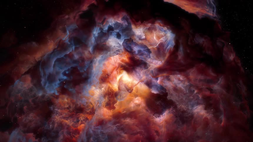 A colorful nebula in space composed of bright and swirling colors