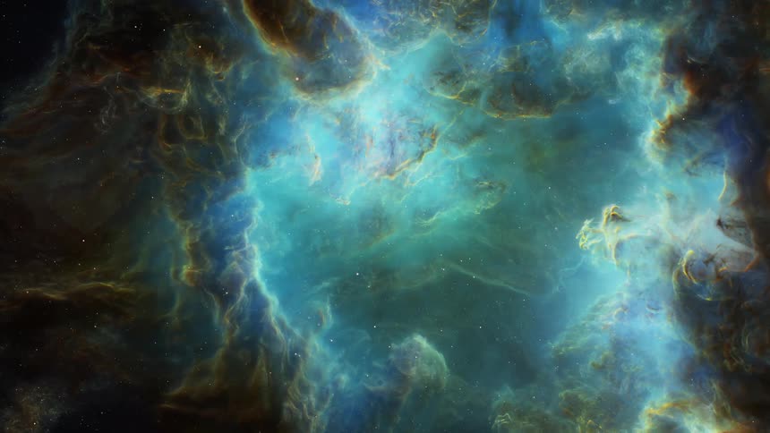 A bright blue nebula in the starry galaxy