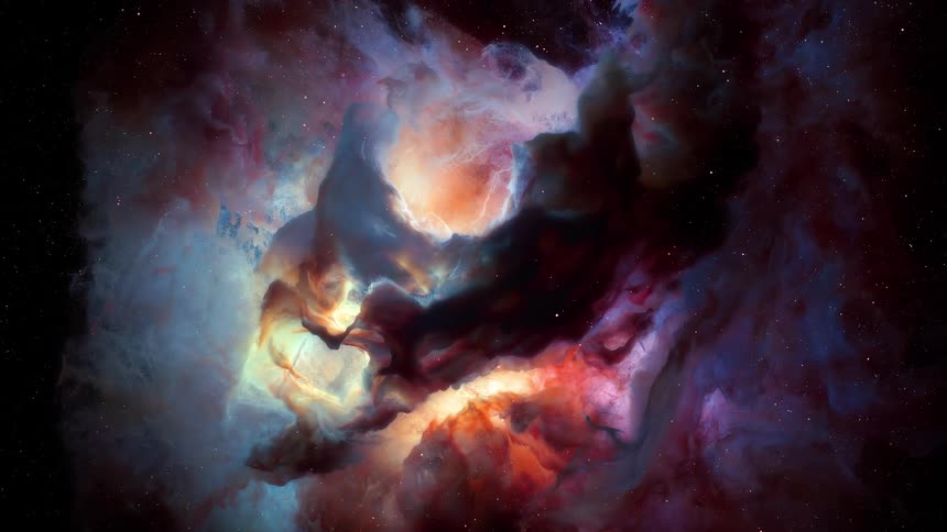 A bright nebula with clouds in the starry galaxy