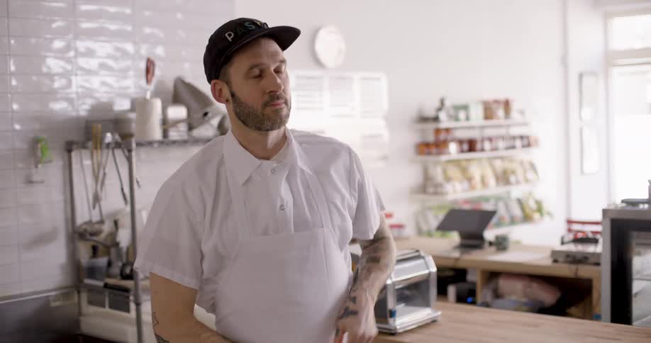 The employee prepares for a work day