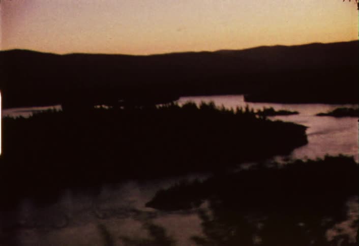 River flowing through forest area at dusk