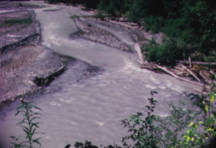Water flows down a stream