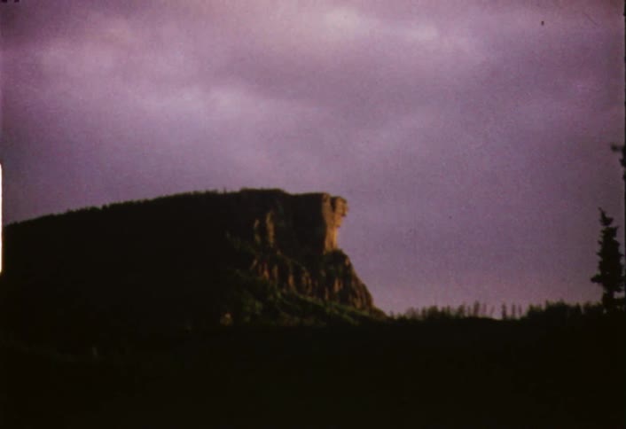 A stone outcropping on a cloudy day